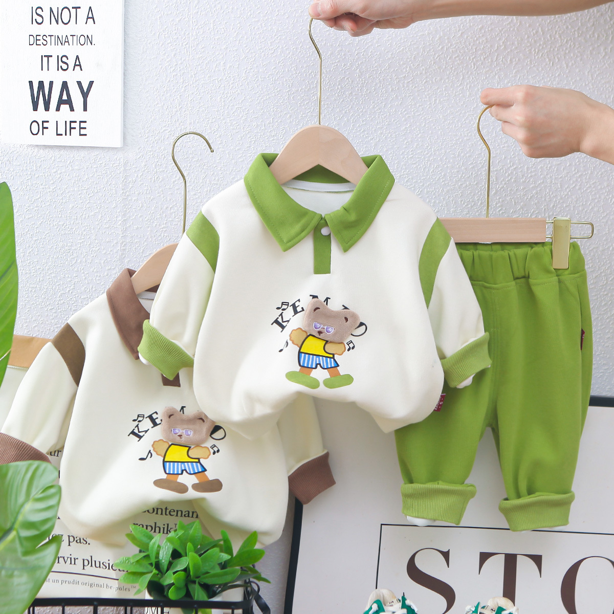 Boys' Spring Cartoon Polo Shirt suit 2025 New Children's Baby Styish Lapel Sweater Casual Two-Piece Set