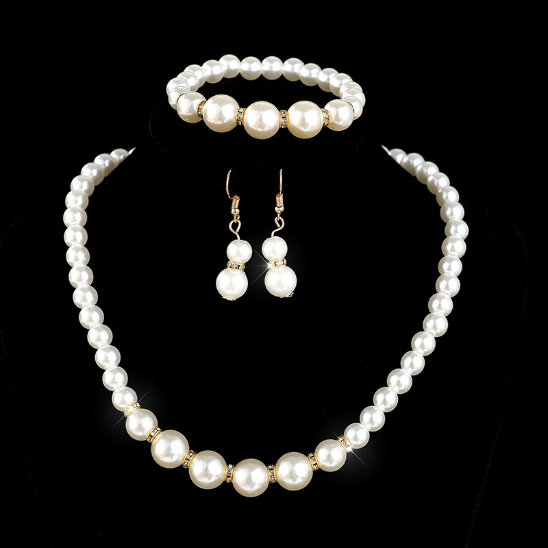 Picture of Cross-border jewelry new bridal sweater chain necklace set diamond artificial pearl necklace earring bracelet set