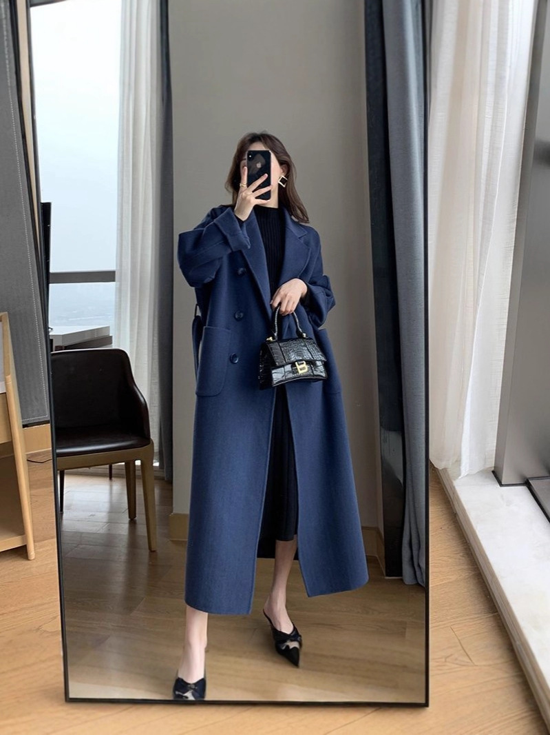 2025 new woolen jacket women's mid-length fat MM slimming loose high-end foreign style over the knee plus-size tweed coat