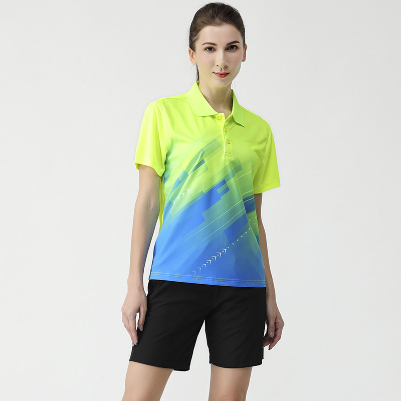 Picture of Children's Adult Table Tennis Badminton Uniform T-Shirt Printed Quick-Drying Team Training Tennis Uniform Lapel Jersey Short-Sleeved