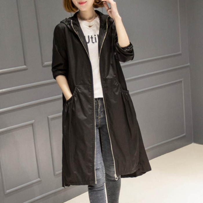 Picture of 2024 New Autum Hooded Mid-Length Over-The-Knee Thin Spring Women's Windbreaker Jacket Loose Large Size Outerwear