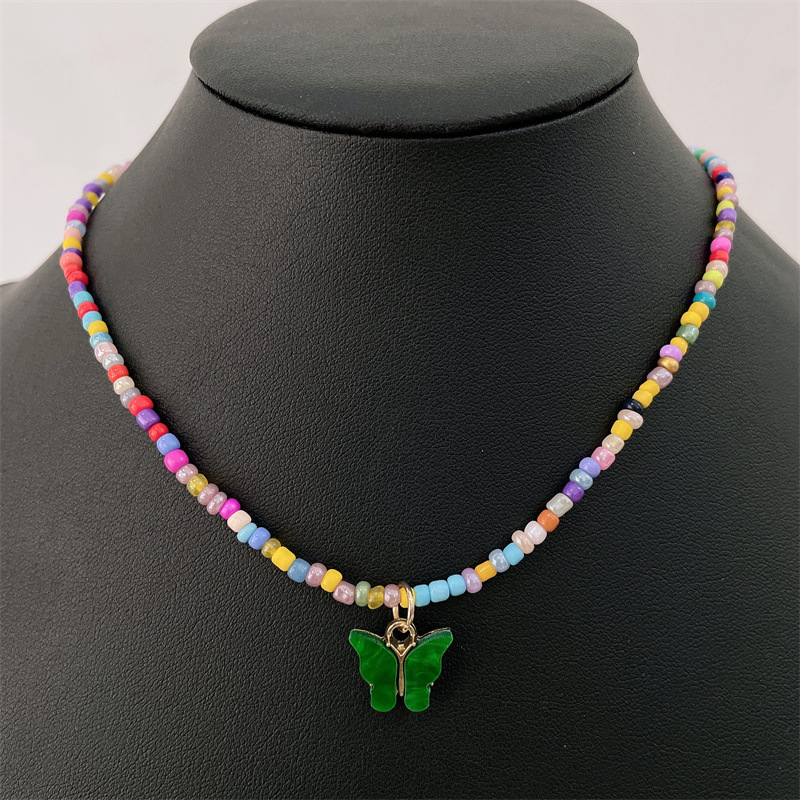 Picture of Color Rice Beads Handmade Necklace European and American Cross-border New Jewelry Ethnic Style Simple Beautiful Butterfly Pendant Necklace