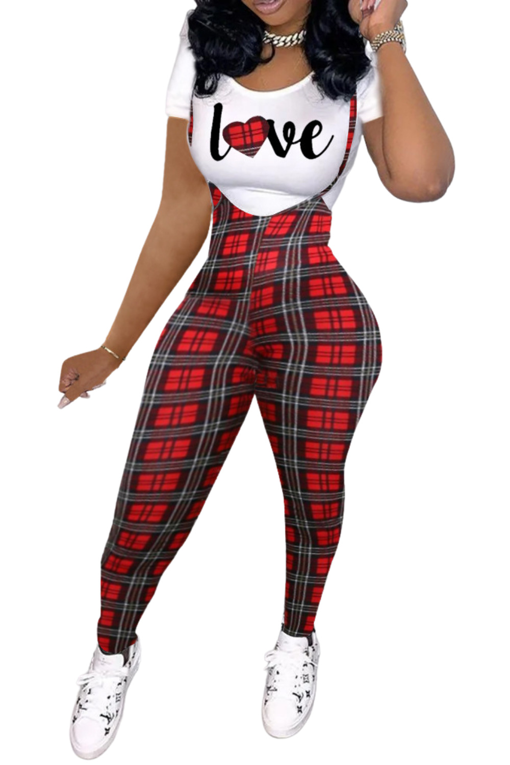 Picture of D9828 Amazon Hot Selling European and American Women's Fashion Pattern Printed Short Sleeve T-Shirt + Sling Jumpsuit Set