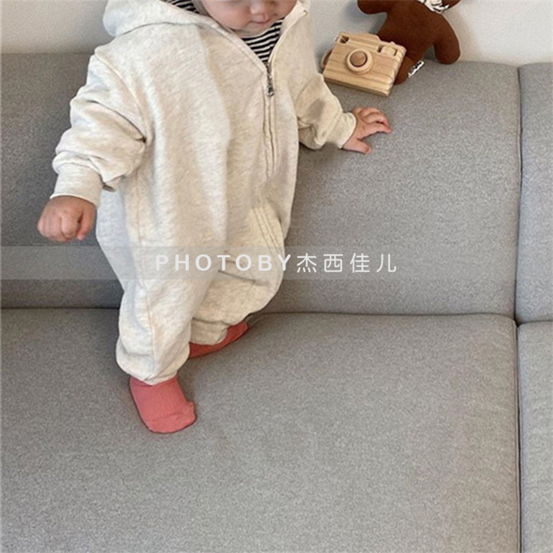 Picture of Korean Style Ins Autumn Children's Wear Winter Men's Treasure Baby Climbing Wear Sports Hooded Jumpsuit Casual Outfit