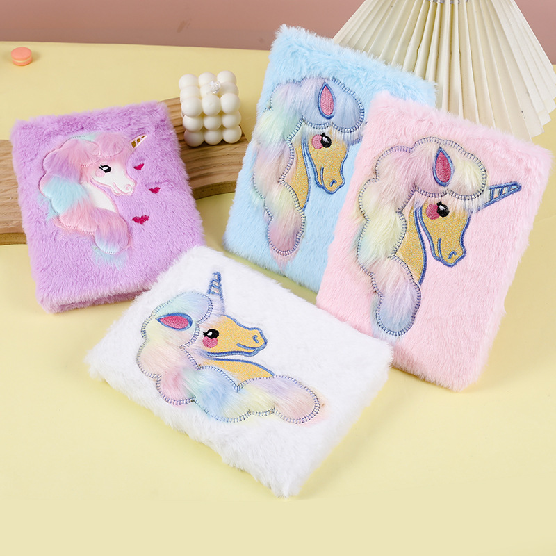 Cross-border Unicorn Plush Notebook Student Girly Diary Embroidery Handbook School Rewards Stationery Supplies