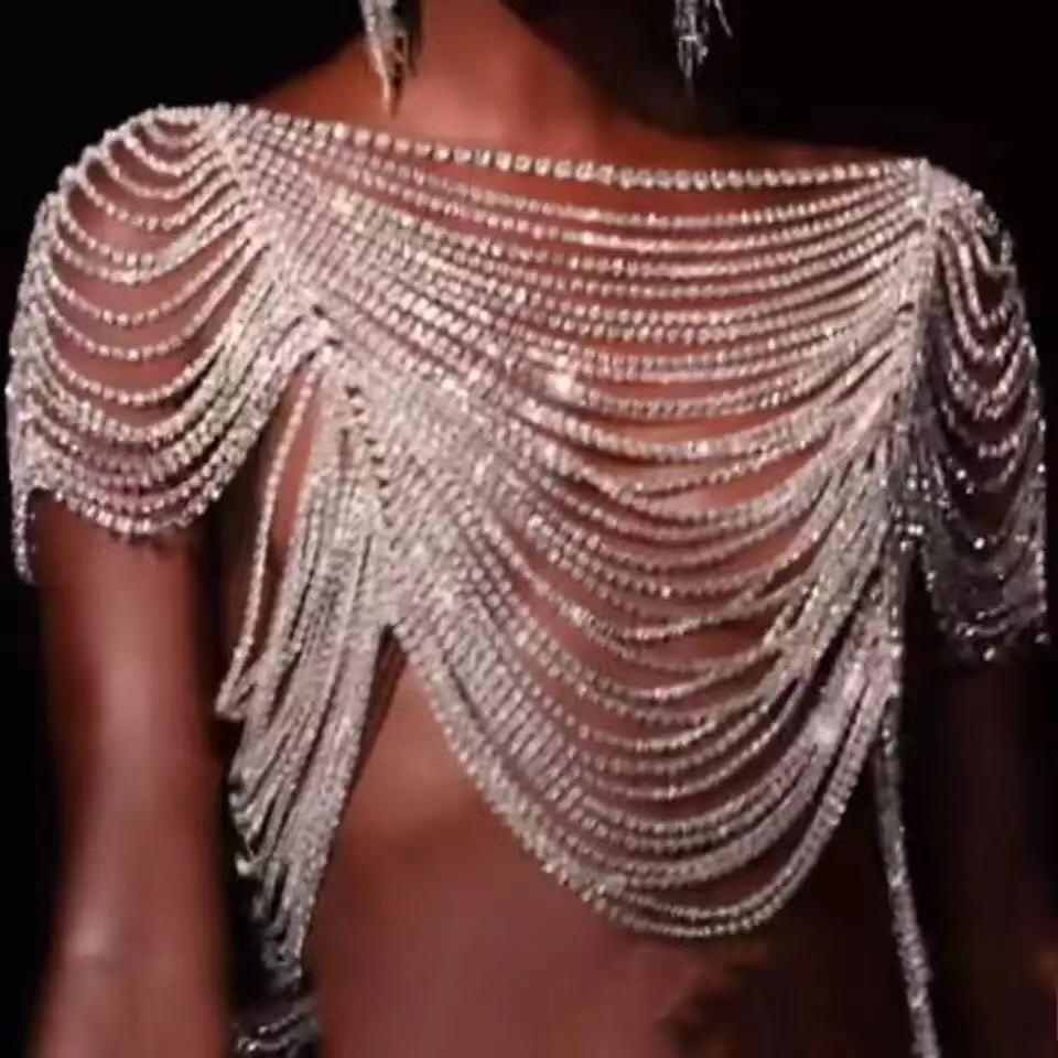 Cross-border Hot Sale Rhinestone Sleeve Bra Top Women Sexy Super Flash Crystal body Chain Jewelry body chian
