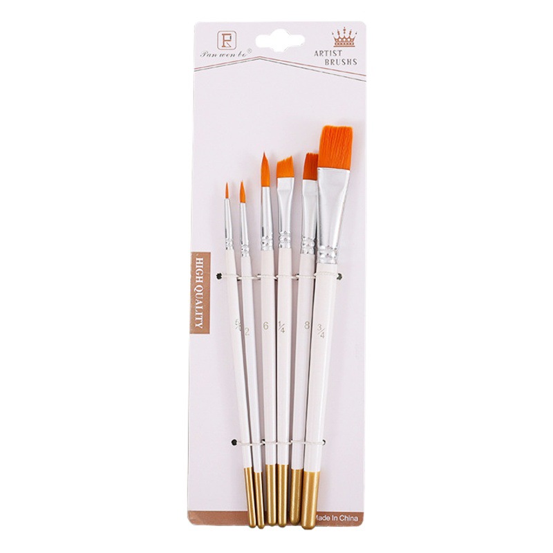 Cross-border 6 white rod brush set multifunctional nylon wool brush gouache watercolor acrylic painting pen