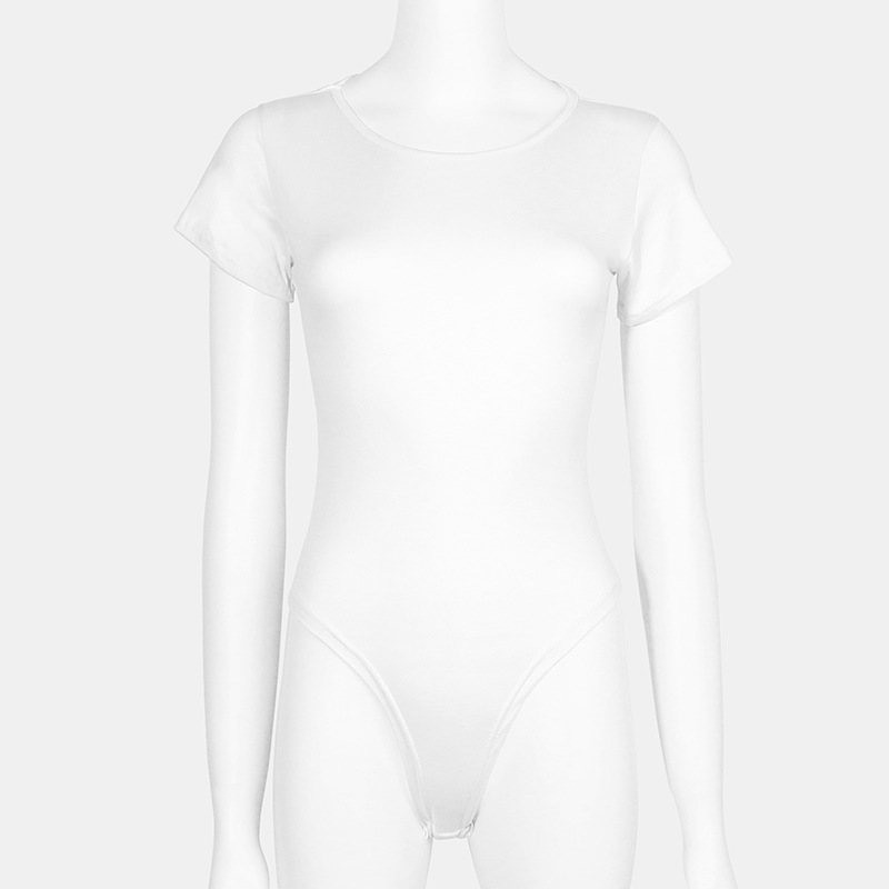Picture of Russian Cross-Border Export Round Neck Short-Sleeved T-Shirt Bodysuit One-Piece Top Pure Color Sexy Jumpsuit