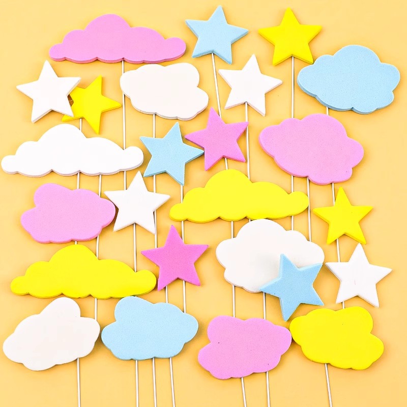EVA cloud cake decoration card insertion three-dimensional white cloud star Moon five-pointed star dessert table party birthday plug-in