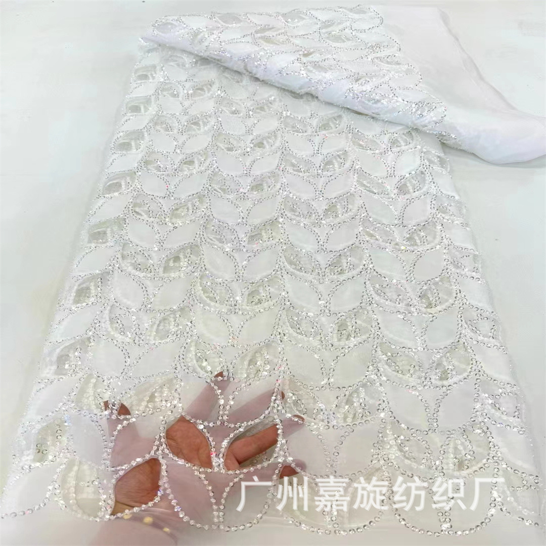 Sequin Snow Square Cut Flowers Hollow Beads Embroidered Cloth Diamond Fabric Dress Wedding Dress dress Dress JX4155