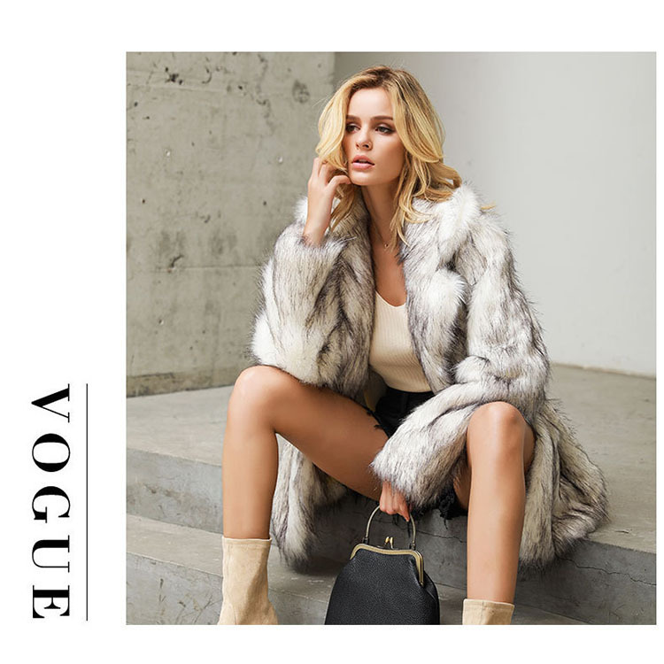 Picture of 2025 Autumn and Winter Women's White Bottom Black Tip European and American Mid-Length Suit Jacket Outwear Artificial Fur Imitation Fur Jacket