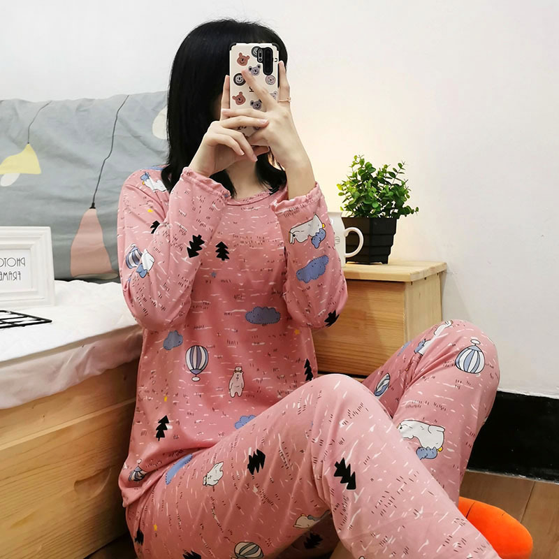 Picture of Factory Clearance Welfare Spring and Autumn Pajamas Women's Casual Comfortable Lady Style Long Sleeve Trousers Two-Piece Home Clothes
