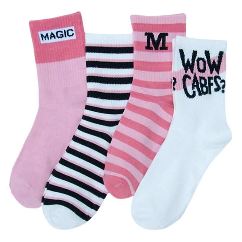 Socks women's mid-calf length socks Four Seasons pink ins fashionable all-match letter long socks for students autumn and winter