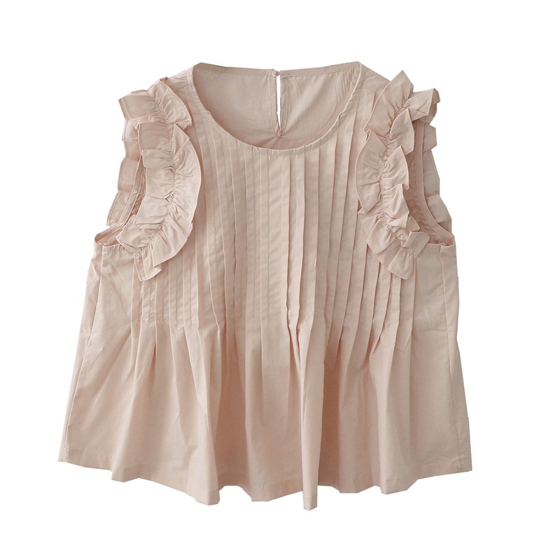 Summer New French Sweet Fungus Lace Organ Pleat Loose All-match Sleeveless Cotton Shirt Women's Vest Top