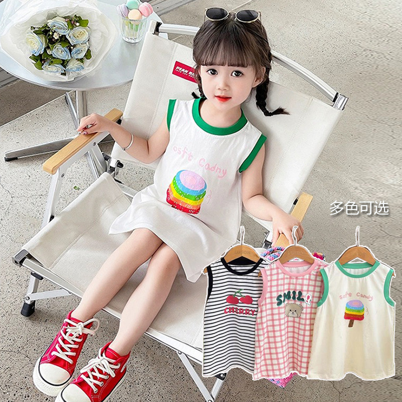Girl's Summer Dress 2024 New Style Girl's Princess Dress Summer T-Shirt Dress Children's Skirt Vest Skirt