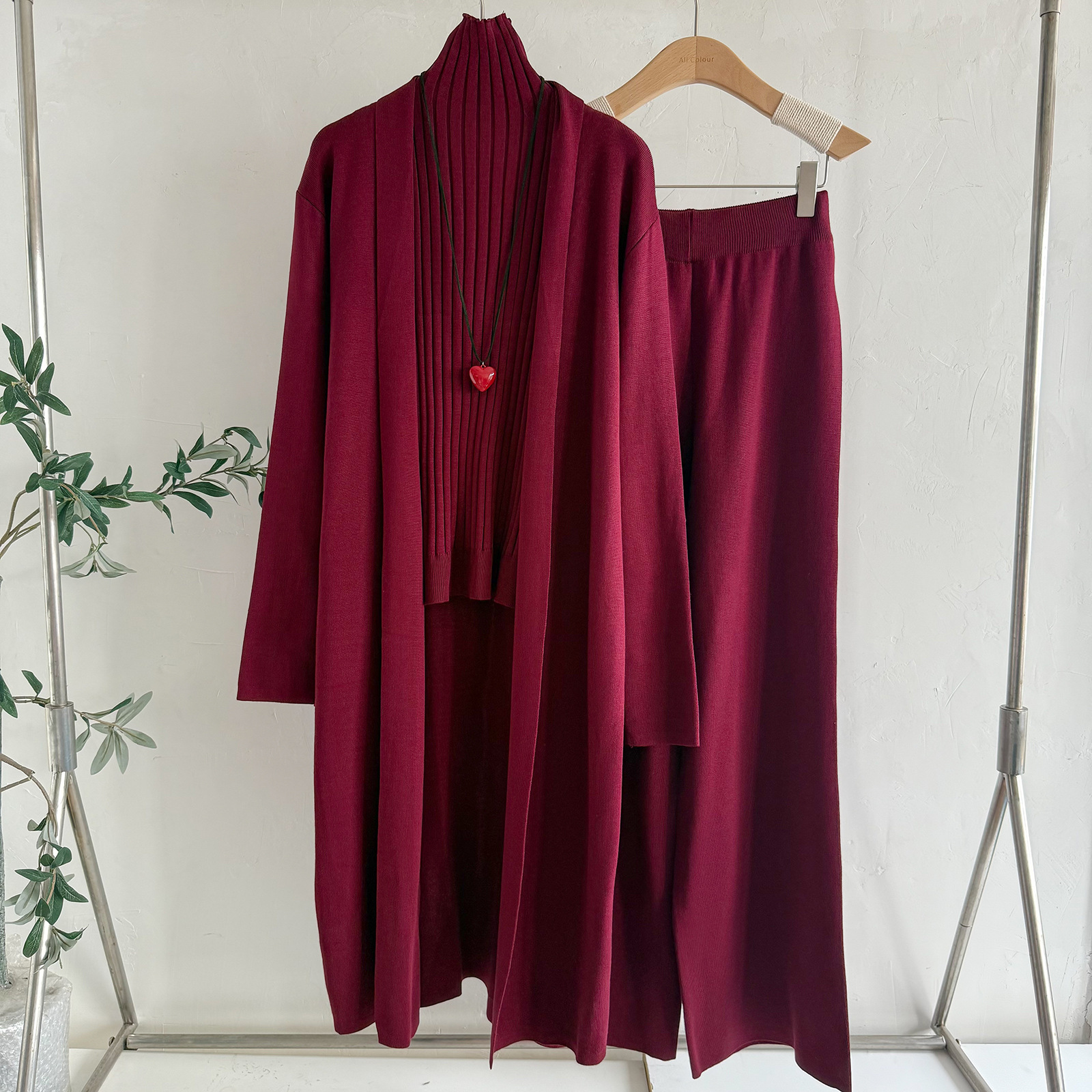 Picture of Cross-border Amazon Spring and Autumn New Lazy Elegant Knitted suit Sleeveless Vest Sweater Cardigan Pants Three-piece Set