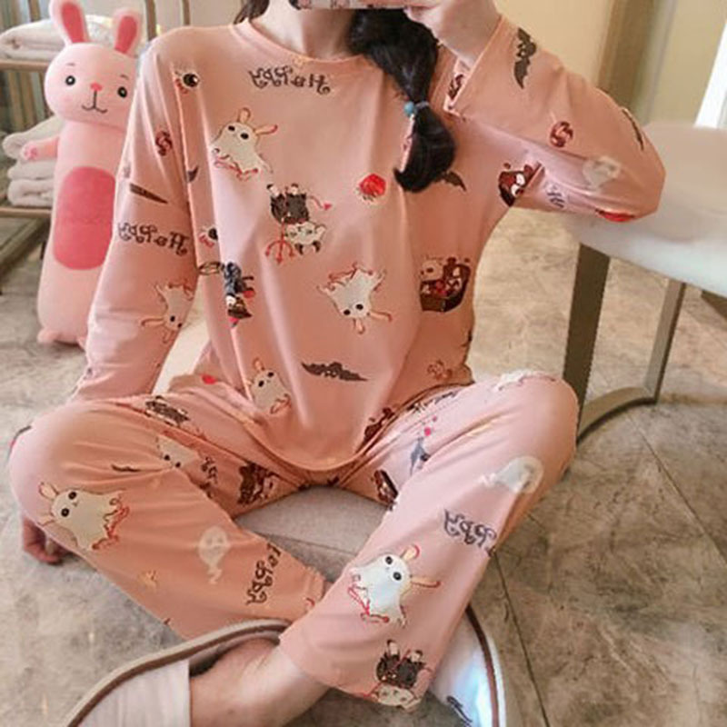 Picture of Wholesale spring and autumn winter pajamas women's thin long sleeve trousers cartoon cute wind small student home clothes suit