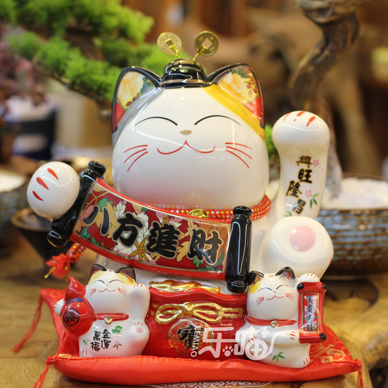 Picture of Le Meow Fuyuan cat eight-way Fortune 9-inch ceramic piggy bank Promotion Office store gift decoration fortune cat