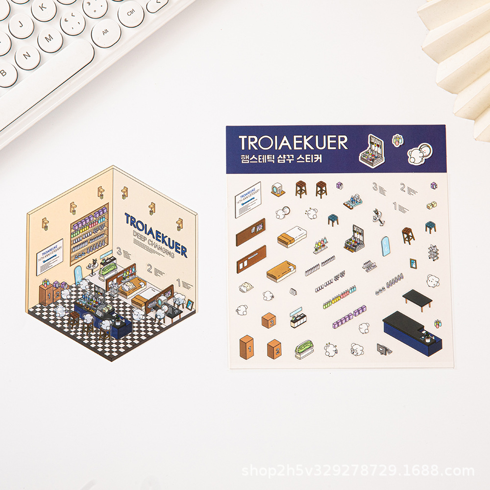 Picture of Cross-Border Korean-Style Miniature House Stickers, Miniature Scene, No-Cut Journaling, 3D Stereo Stacking Journaling, Stereo Scene