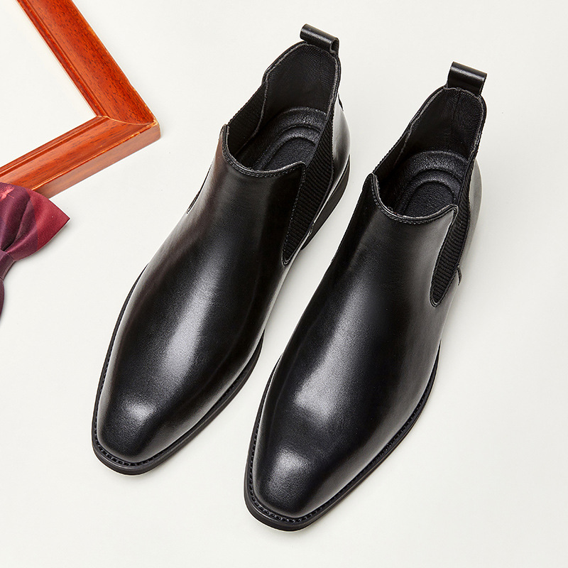Japanese Style Sleeve Martin Boots Retro High-top Leather Business Square Toe British Chelsea Boots Men's Handmade Shoes Short Boots Trendy