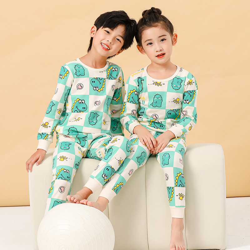 Picture of 2024 Autumn and Winter Children's Round Neck Pure Cotton Home Clothes Pajamas for Boys and Girls Cartoon Autumn Clothes and Autumn Pants Bottoming Underwear Set