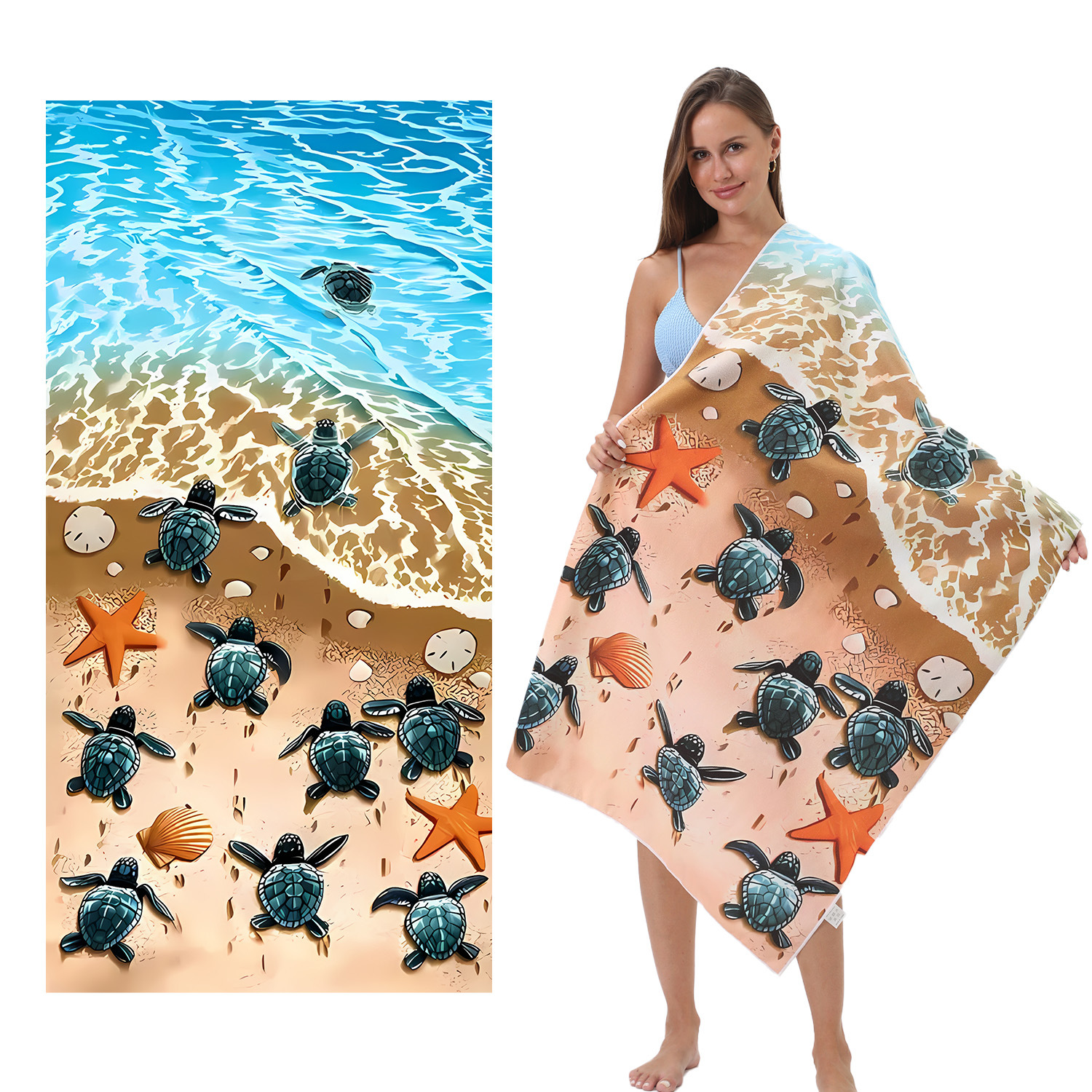 temu explosion cross-border generation microfiber stereo digital printing turtle beach towel custom absorbent bath towel