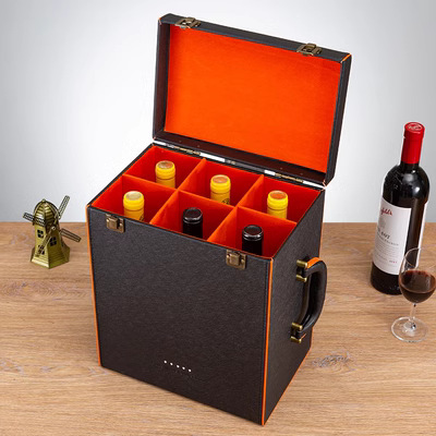 Picture of High-End Six-Bottle Wine Box in Stock, Wine Packaging Gift Box, Six-Bottle Wine Leather Case, Wine Bottle Gift Box, Wine Box