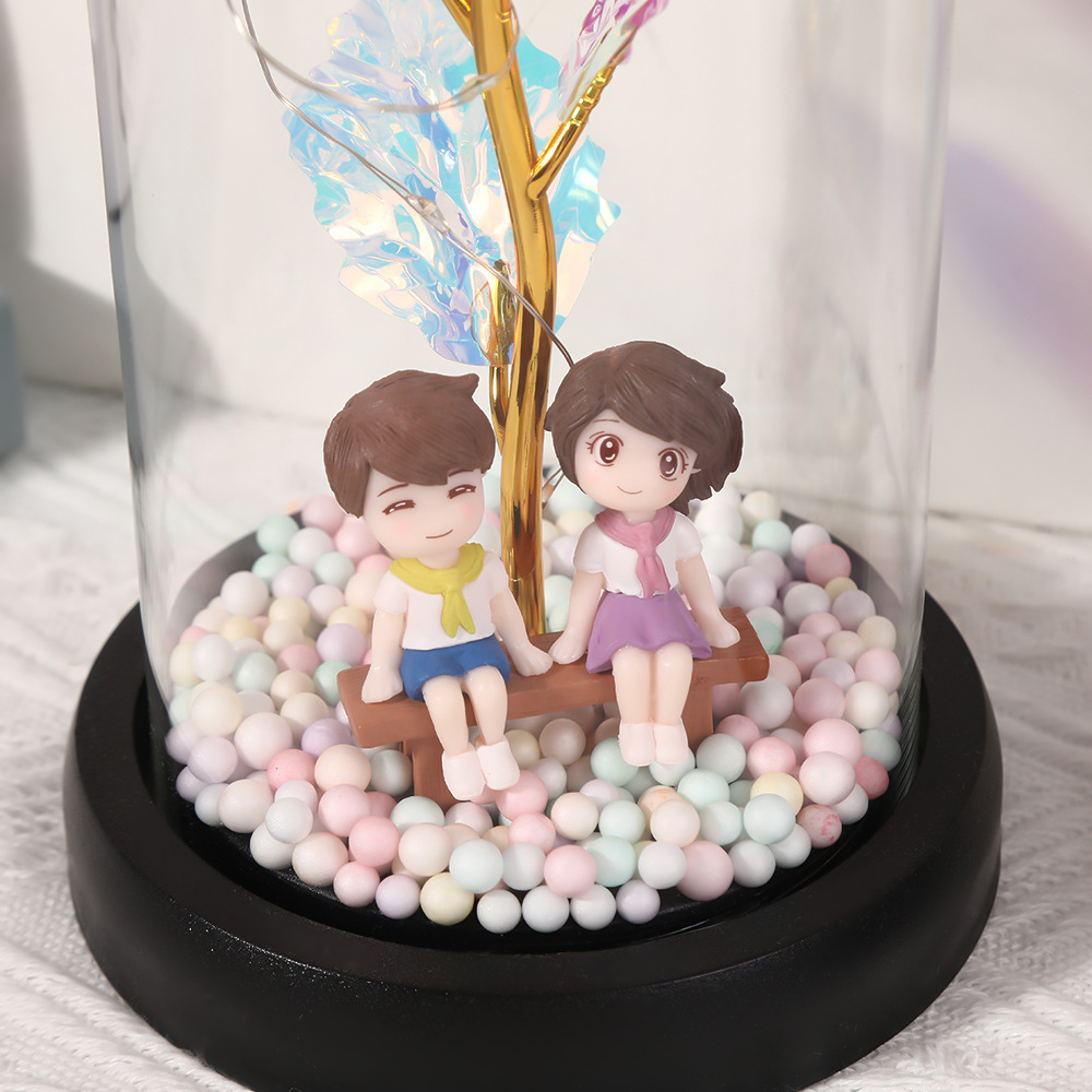 Picture of Valentine's Day Eternal Flower Glass Cover Finished Product Valentine's Day Doll Rose Gold Foil Flower Gift Ornament Birthday Gift