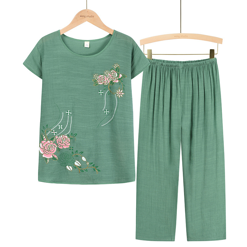 Picture of Middle-aged and elderly women's summer two-piece mother's 70-year-old grandmother's short-sleeved T-shirt jacket set Old Lady's pajamas