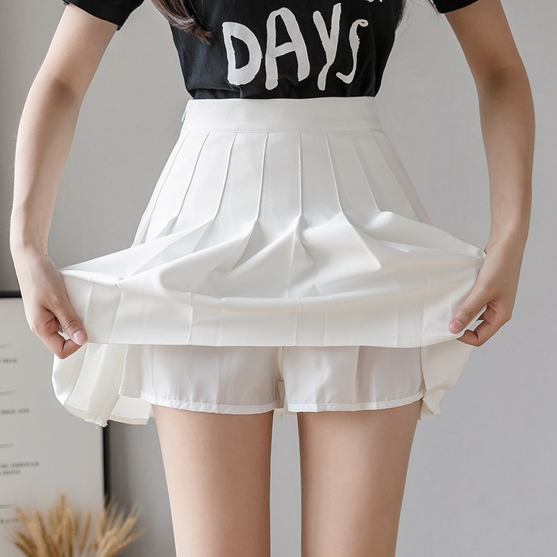 Picture of Four Seasons Short Skirt Women's Pleated Skirt JK Uniform Skirt Fashion Skirt (Long Safety Pants Zipper Button)