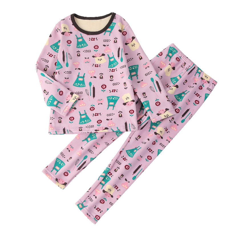 Picture of Children's thermal underwear children's clothing fleece-lined thickened suit boys' autumn clothes long pants girls' winter clothes bottoming two-piece suit fashion