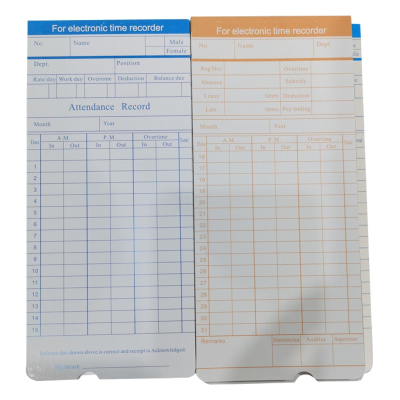 Kawang Type 1 Time Card Punching Paper Attendance Machine Punching Paper Clock Special Paper Thickened 100 Packs of Punching Paper