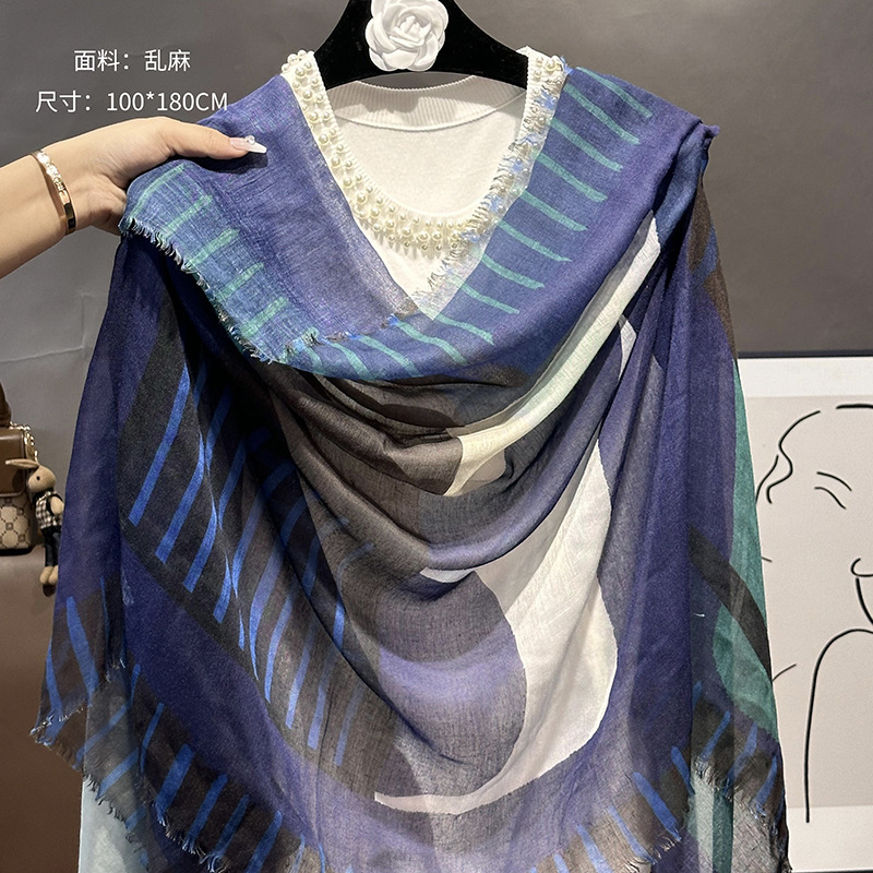 Picture of Small Large Scarf Autumn and Winter Women's Cotton and Linen Scarf Summer Lunch Break Air-conditioning Room Shawl Dual-use Travel Scarf Fashion