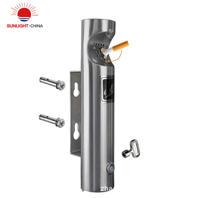 Picture of Source factory commercial stainless steel ashtray 304 wall-mounted ashtray cigarette butt bucket cigarette butt garbage bucket lock wall