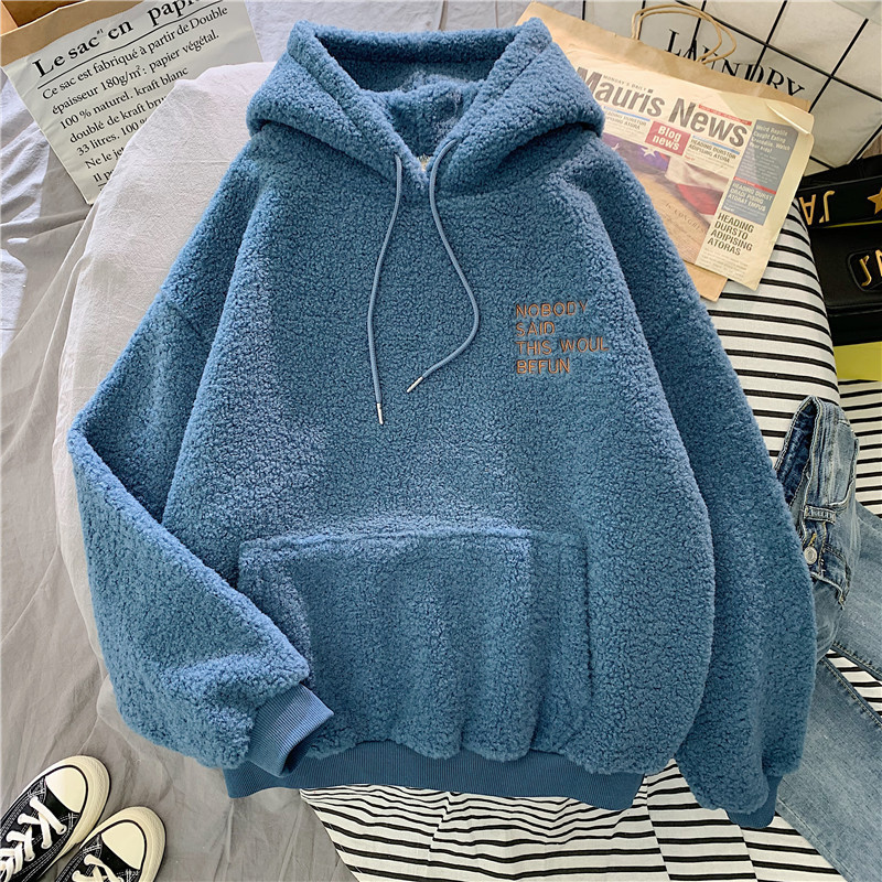 Picture of Official Picture Hooded Velvet Thickeneded Lamb Velvet Furry Sweatshirt for Women Korean Style Student Autumn and Winter Warm Jacket Dropshipping