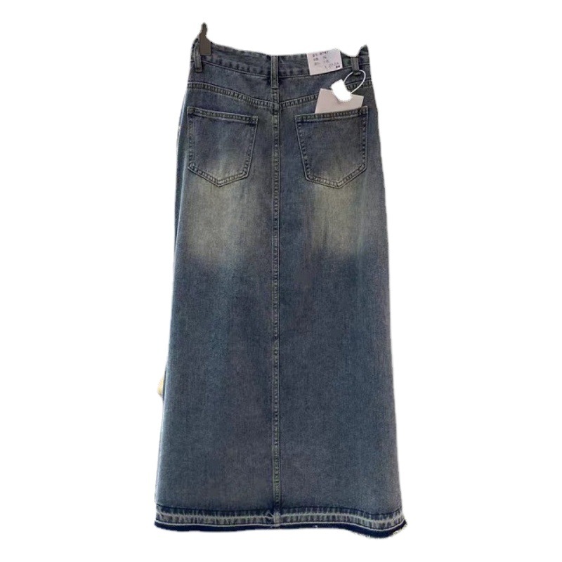 Maisoneternel 2023 Autumn and Winter New Retro Washed Denim Skirt Loose Back Slit Half-Length Skirt for Women