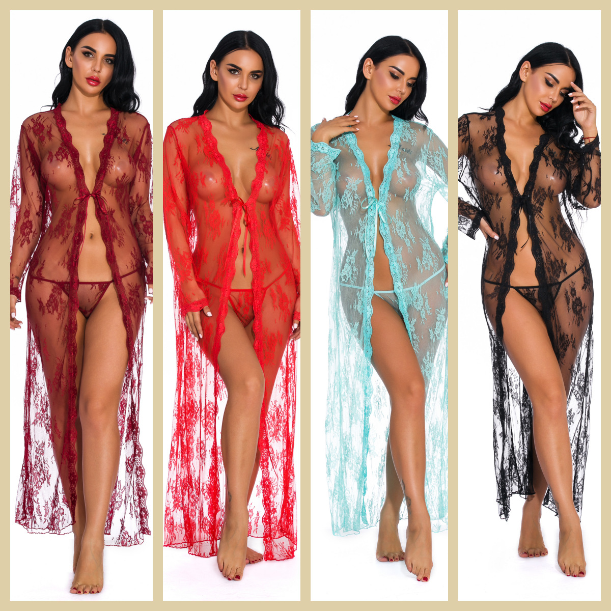 Cross-Border Amazon Independent Station European and American Sexy Lingerie Wholesale Passionate Temptation See-Through Pajamas Robe