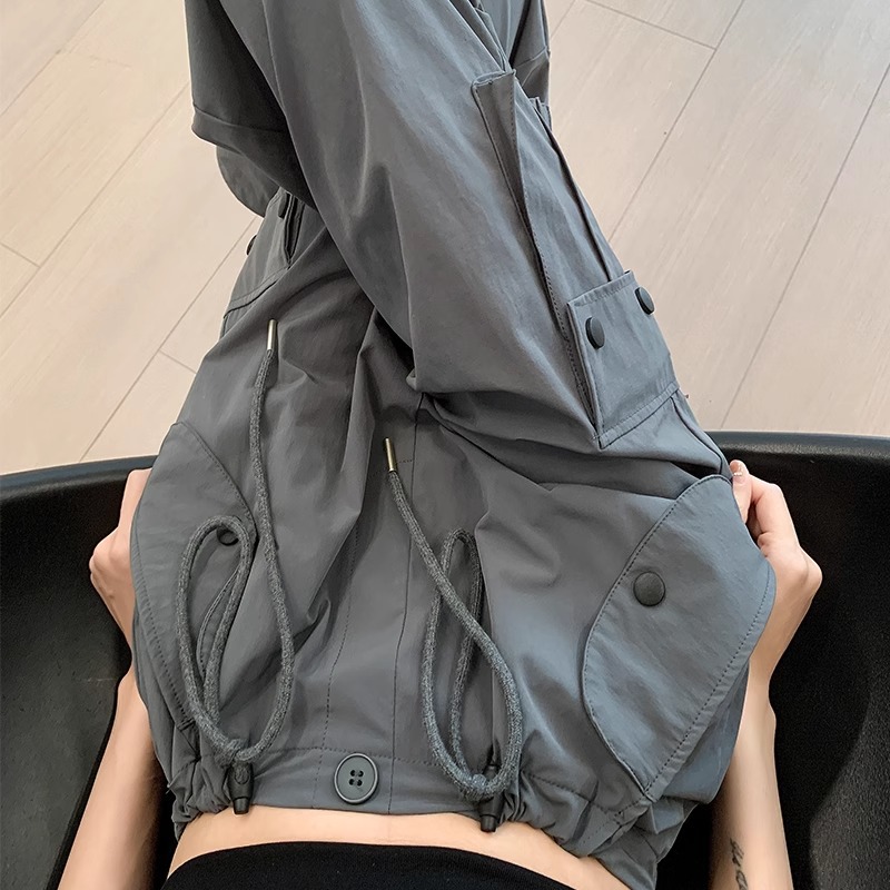Grey Parachute Crane Pants Children Spring and Autumn 2025 New High Waist Casual Straight Pants Summer