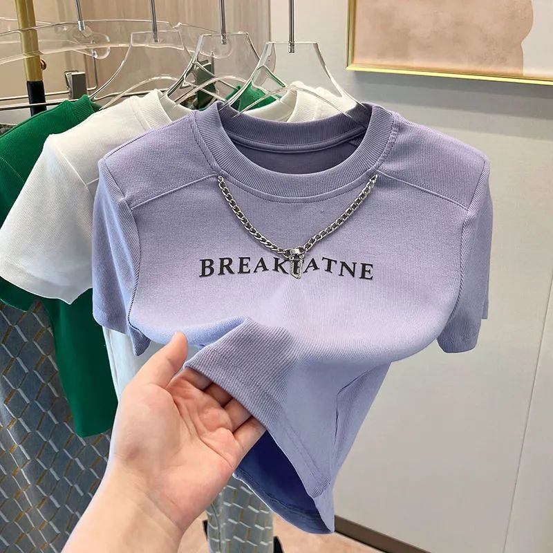 Picture of Pure Sexy Sweet Cool Spice Girl Short T-shirt Women's Summer Ins Chain Design Niche Short-sleeved Chic Top
