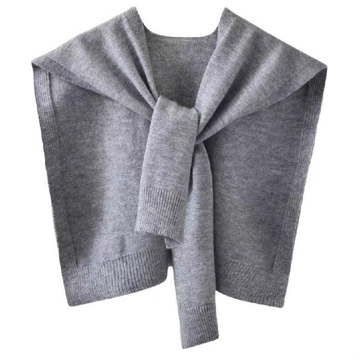 Picture of Core-spun Yarn Knitted Shawl Women's Spring and Autumn Outer Waistcoat Solid Color Shoulder Thin Cardigan Summer Knot False Collar Scarf