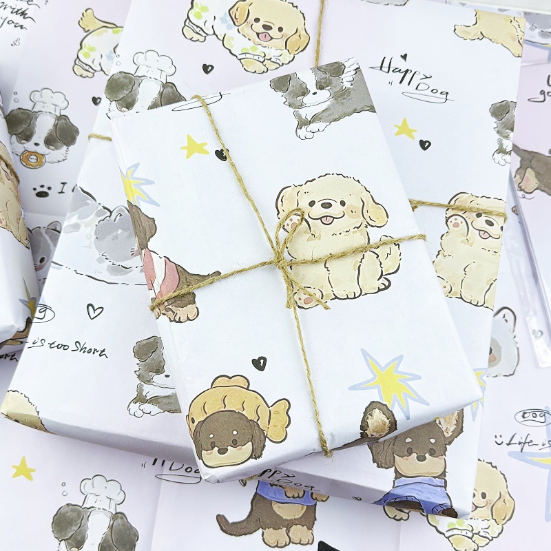New Cute Creative Cartoon Hand-Painted Cat and Dog Birthday Gift Wrapping Paper Ins High-Value Wrapping Paper