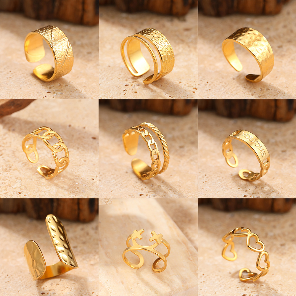 European and American popular stainless steel love opening ring female personality hip hop line cross heart titanium steel ring wholesale