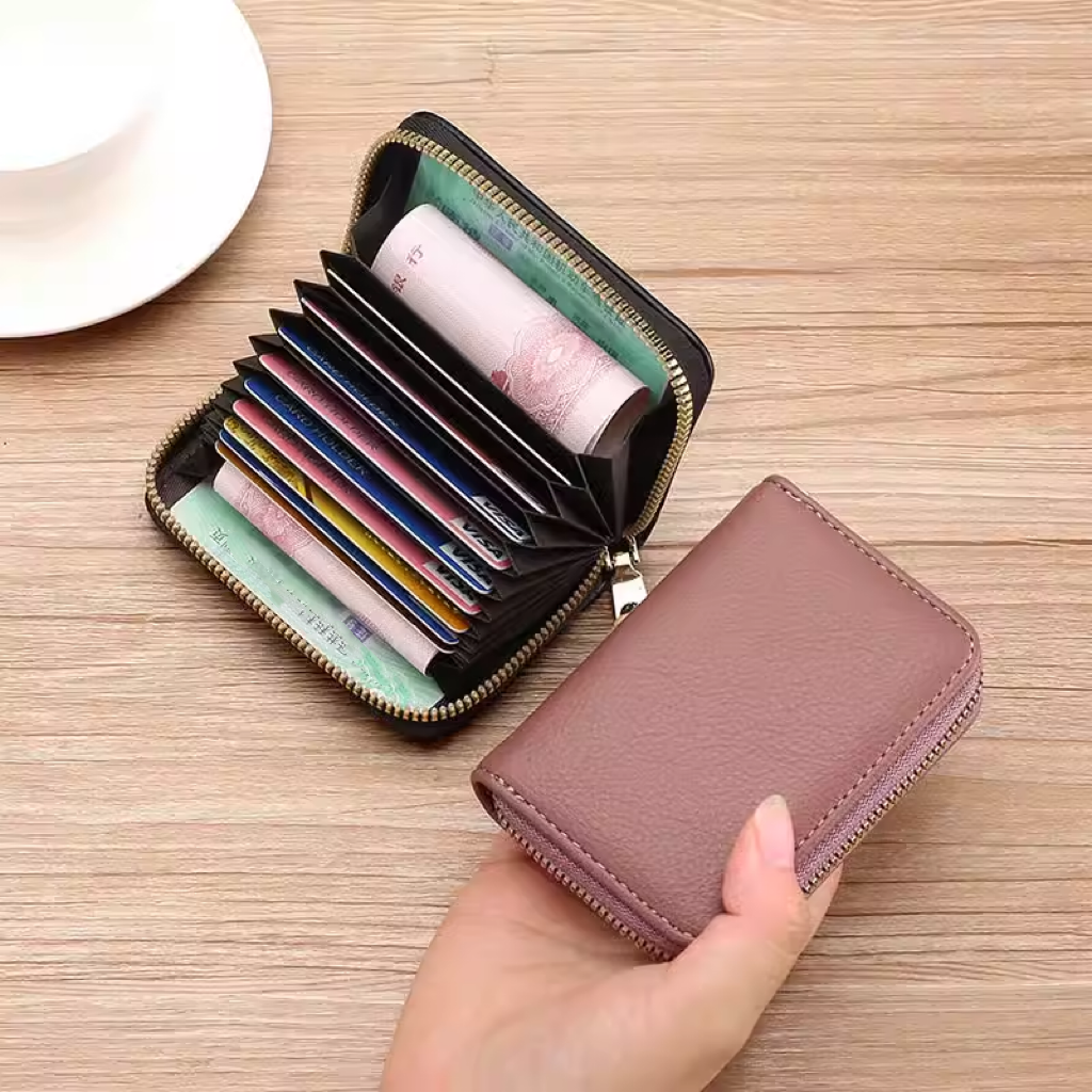 Picture of Anti-degaussing card holder men and women zipper multi-card bank ID card holder large capacity driving license small card holder wallet