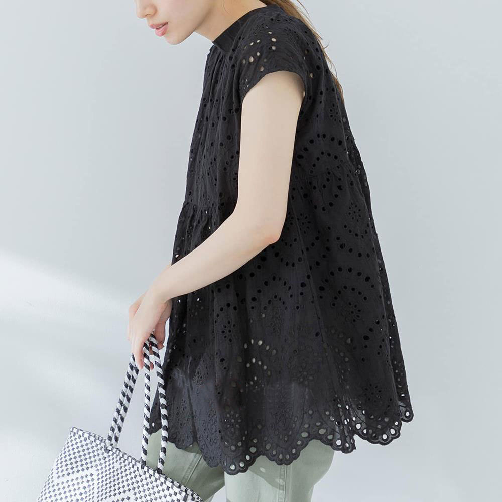 Picture of Spot Japanese Style Style 2025 Cross-Border Summer New Style Cut Out Embroidered Shirt Loose Women's Summer Shirt Fashionable and Versatile