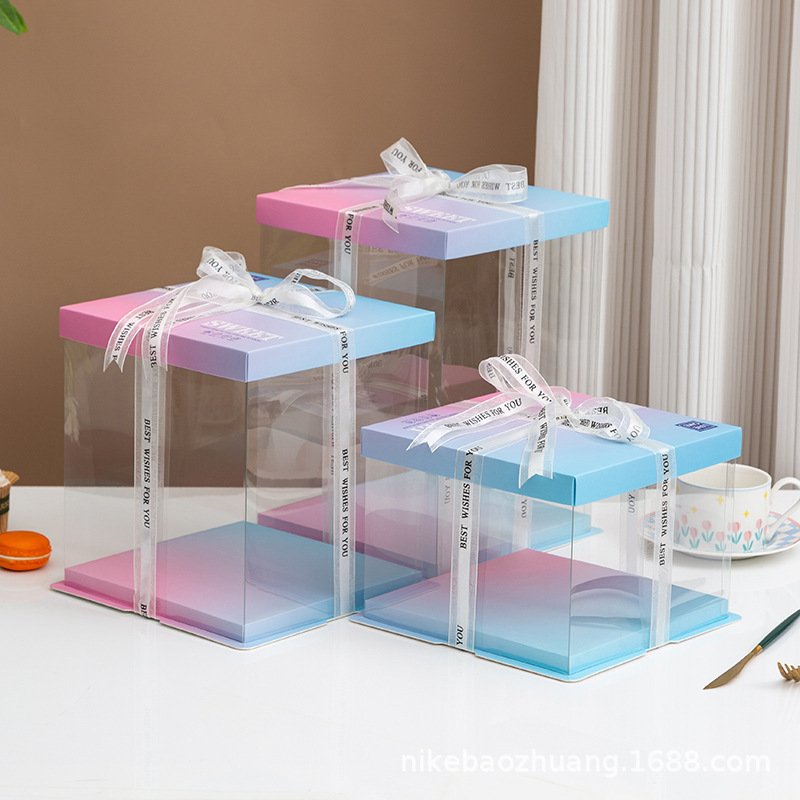 Picture of Wholesale transparent cake box 4 inch 6 inch 8 inch 10 inch 12 inch birthday cake box baking box height