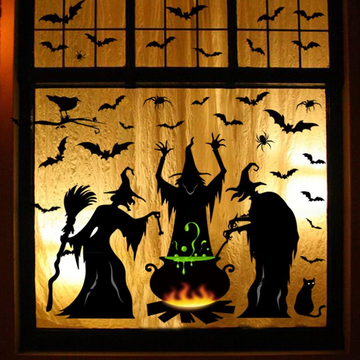 Picture of Cross Border Halloween Window Stickers Holiday Party Living Room Wall Decoration Witch Wall Stickers Bat Horror Atmosphere Stickers