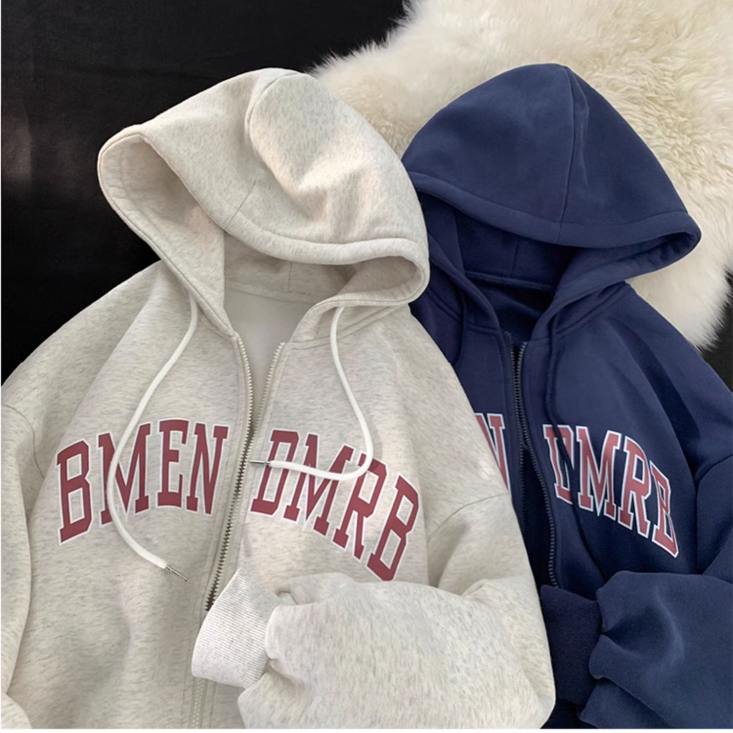 20254 Spring and Autumn New Ins fleece-lined All-match Fashion Slim-fit Zipper Warm Xizang Blue Hooded Sweatshirt for Women