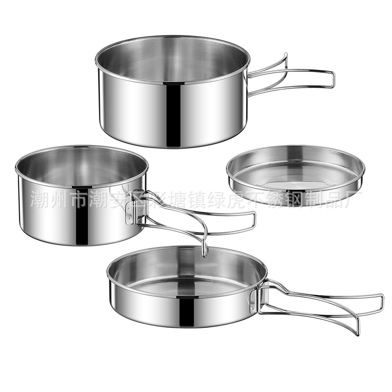 Stainless Steel Cookware Set Cross-border Hot Sale Outdoor Camping Portable Cookware Set for 2-3 People Japanese Style Picnic Cookware
