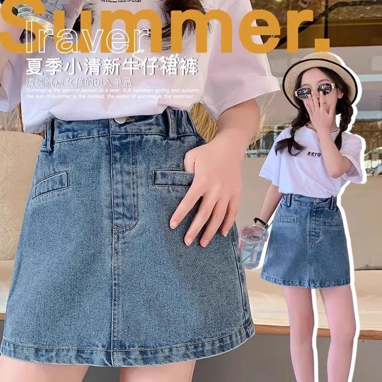 Girls' Denim Shorts 2025 Summer New Style for Older Children, Thin Skirt Pants, Korean Version, Versatile Short Skirt Hot Pants