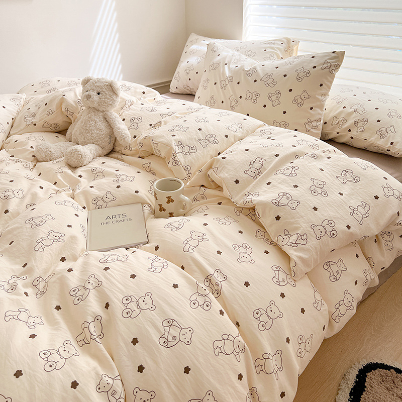 Picture of Class A Mother and Infant Grade Washed Cotton Four-piece Set Cotton ins Style Cartoon Fresh Cotton Bed Cover Three-piece Set